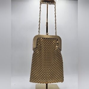 Whiting & Davis Gold Mesh Wristlet Vintage Handbag